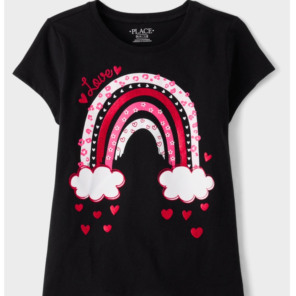 NWT: Girls Valentine's Day Heart Rainbow Graphic Tee